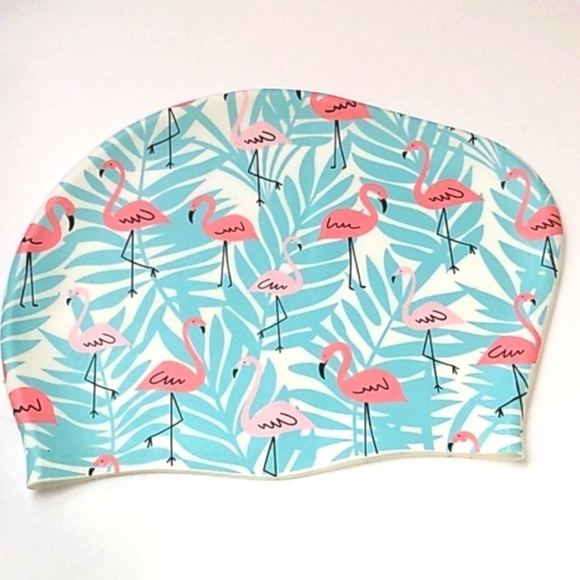 WOMEN'S NWOT TROPICAL PINK FLAMINGO SWIM CAP SIZE OS - Picture 2 of 4